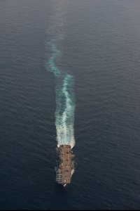 The amphibious assault ship USS Bonhomme Richard (LHD 6) transits the East China Sea March 15, 2014 140315-N-LM312-062