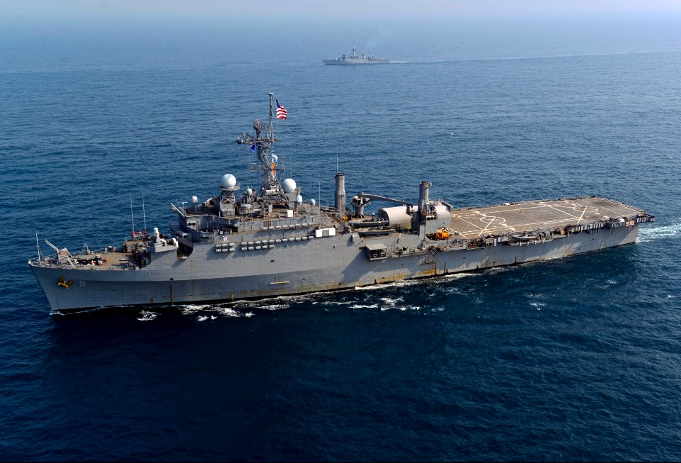 The amphibious transport dock ship USS Denver (LPD 9) and other ships assigned to the Bonhomme Richard Amphibious Ready Group are underway with Republic of Korea Navy ships during a photo exercise in the East 140327-N-BJ178-799