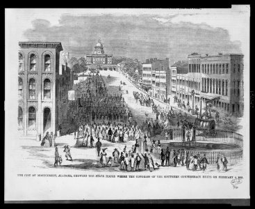The city of Montgomery, Alabama, showing the state house where the congress of the Southern Confederacy meets on February 4, 1861 LCCN2002735896