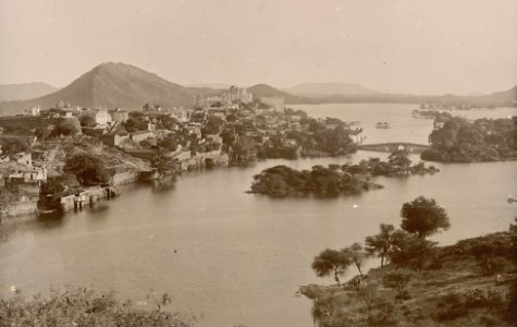 The city and lake at Udaipur, Rajasthan in the 1880s photo