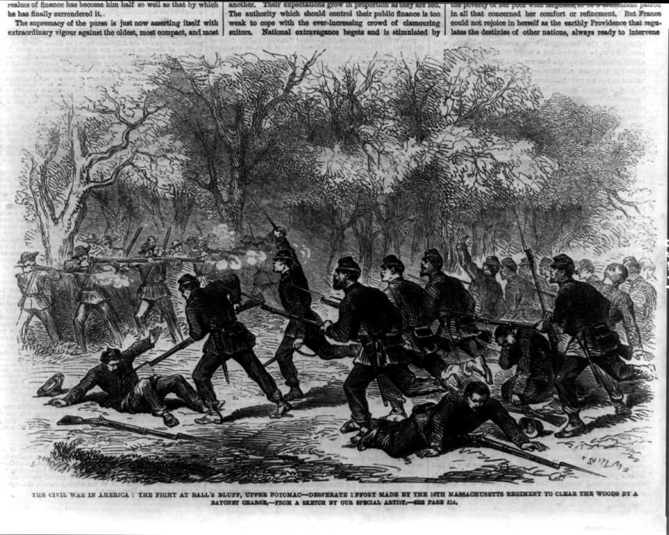 The Civil War in America- the fight at Ball's Bluff, upper Potomac - desperate effort made by the 15th Massachusetts Regiment to clear the woods by a bayonet charge LCCN2002711250