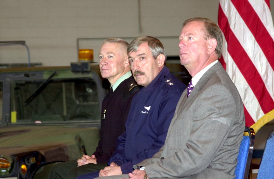 The command staff at Rickenbacker Air National Guard Base witness as Governor Bob Taft signed Senate Bill 164