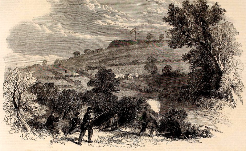 The Civil War in America, Munson's Hill, with the Earthwork thrown up by the Confederates in front of the Union Lines, Virginia - ILN 1861 (14757687606) (cropped)