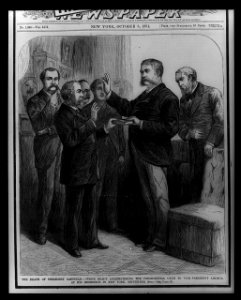 The death of President Garfield-Judge Brady administering the Presidential oath to Vice-President Arthur, at his residence in New York, September 20th LCCN96521923