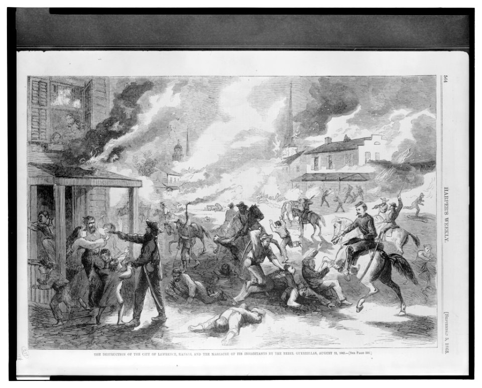 The destruction of the city of Lawrence, Kansas, and the massacre of its inhabitants by the Rebel guerrillas, August 21, 1863 LCCN2004669987