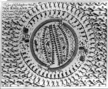 The figure of the Indians' fort or palizado in New England and the manner of the destroying it by Captayne Underhill and Captayne Mason - RH. LCCN2001695745