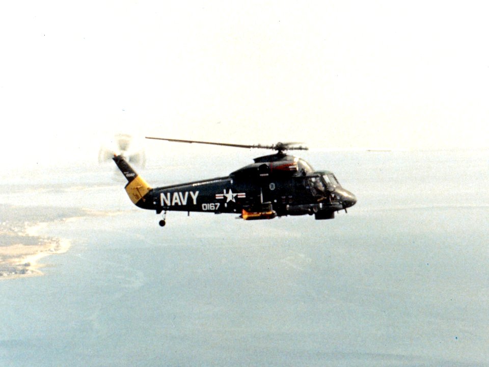 The first Kaman SH-2D Seasprite in flight over the Connecticut coast c1971