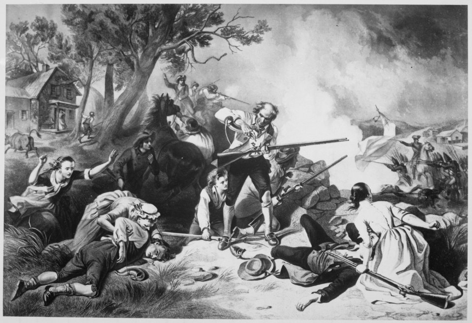 The First Blow for Liberty. Battle of Lexington, April 1775. Copy of print by A. H. Ritchie after F.O.C. Darley, 1870 - - NARA - 559250