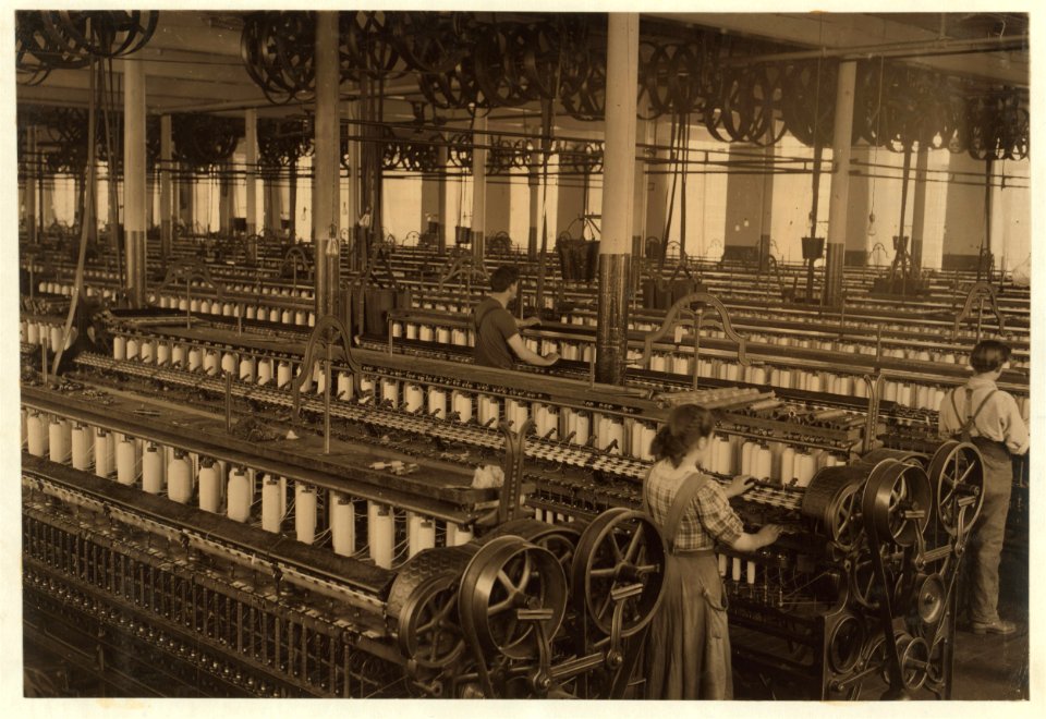 The Flint Cotton Mill, Spinning room. Small girls are employed here but not in evidence this noon. LOC cph.3b13187