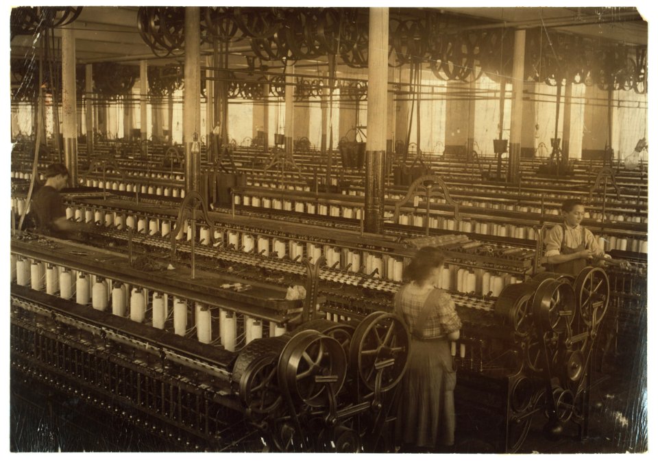 The Flint Cotton Mill, Spinning room. Small girls are employed here but not in evidence this noon. LOC nclc.05484