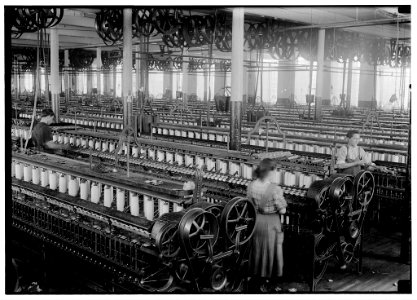 The Flint Cotton Mill, Spinning room. Small girls are employed here but not in evidence this noon. LOC nclc.05484