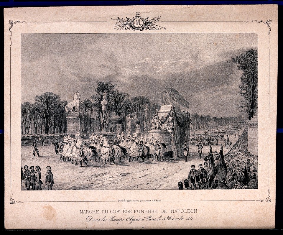The funeral cortège of the remains of Napoleon Bonaparte in Paris in 1840