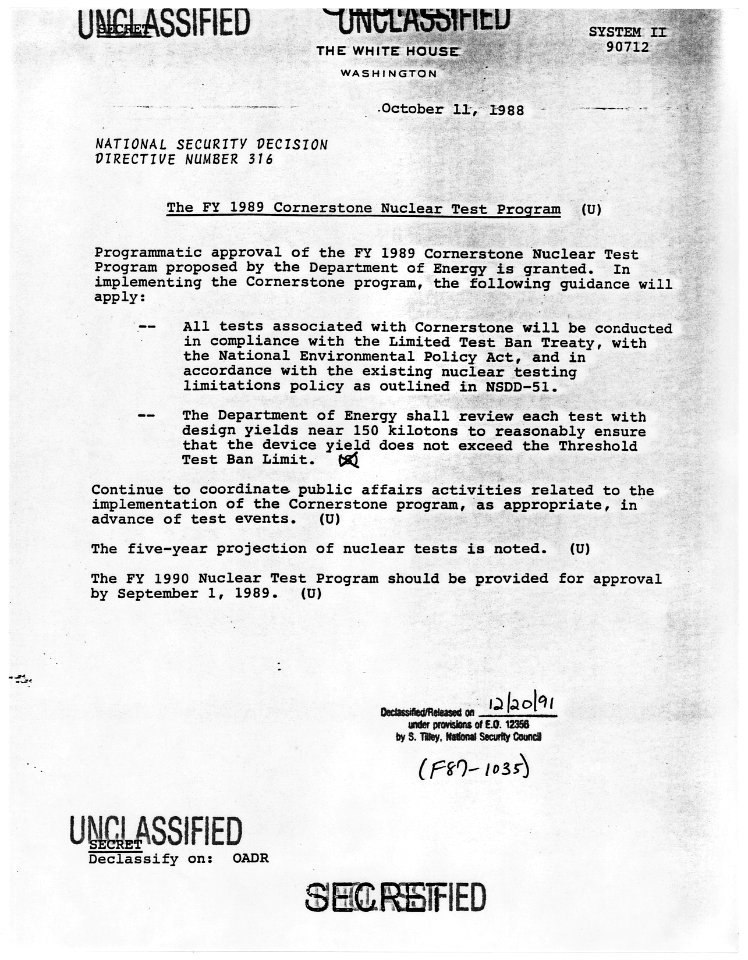 The FY 1989 Cornerstone Nuclear Test Program - NARA - 198403