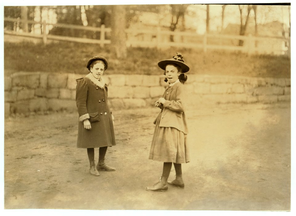 The girl on right hand works regularly in Great Falls Mfg. Co., Somersworth, N.H. Eva Vanasse, 82 Washington St. Been there two months. The other girl goes to school. LOC nclc.01751
