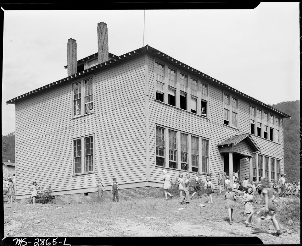 The grade school which is used by several coal camps in this vicinity. It was built with WPA funds. Lejunior, Harlan... - NARA - 541393