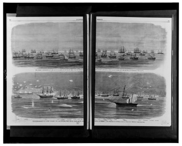 The great expedition, (...) on the way to Port Royal Inlet - sketched at noon on 31st October, 1861, from the deck of the steamer Matanzas. The bombardment of Forts Walker and Beauregard, LCCN00650189