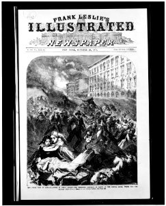 The Great fire at Chicago. Scene in Wells Street - the terrified populace in front of the Briggs House, which has just caught fire - from a sketch by our special artist. LCCN94501371