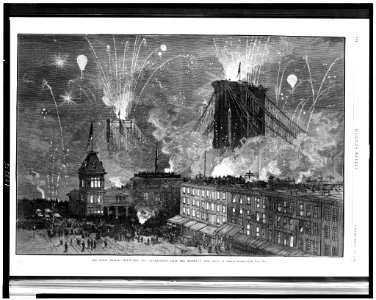 The Great bridge - Fire-works and illumination, from the Brooklyn side - drawn by Charles Graham. LCCN93512103