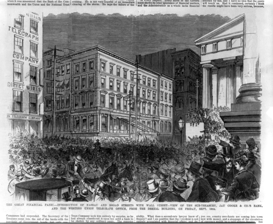 The Great Financial Panic - Intersection of Nassau and Broad Streets with Wall Street - View of the sub-treasury ... on Friday Sept. 19th LCCN2005676065