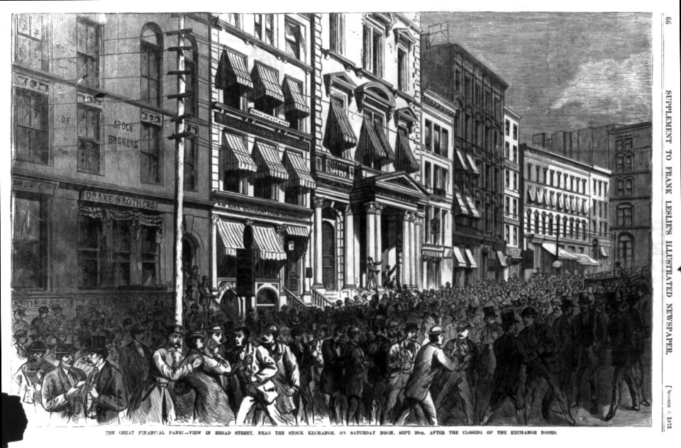 The Great Financial Panic - View in Broad St., near the Stock Exchange, on Saturaday noon, Sept. 20th, after the closing of the Exchange doors LCCN2004678736