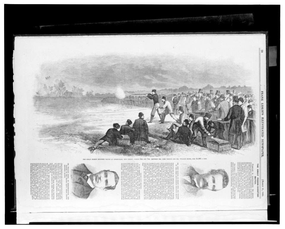 The great pigeon shooting match at Greenville, New Jersey, March 6th and 7th, between Mr. John Taylor and Mr. William Seeds, for $1,000 a side LCCN2004669993