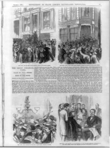 The Great Financial Panic of 1873 - (4 illus. and text) Run on the 4th National Bank, 20 Nassau St.; Run on the Union Trust Co., Broadway & Rector St.; Lobby of the 5th Avenue Hotel, Sat.; LCCN99614017 photo