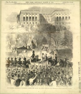 The inaugural procession at Washington passing the gate of the Capitol grounds - from a sketch by our special artist LCCN00650928