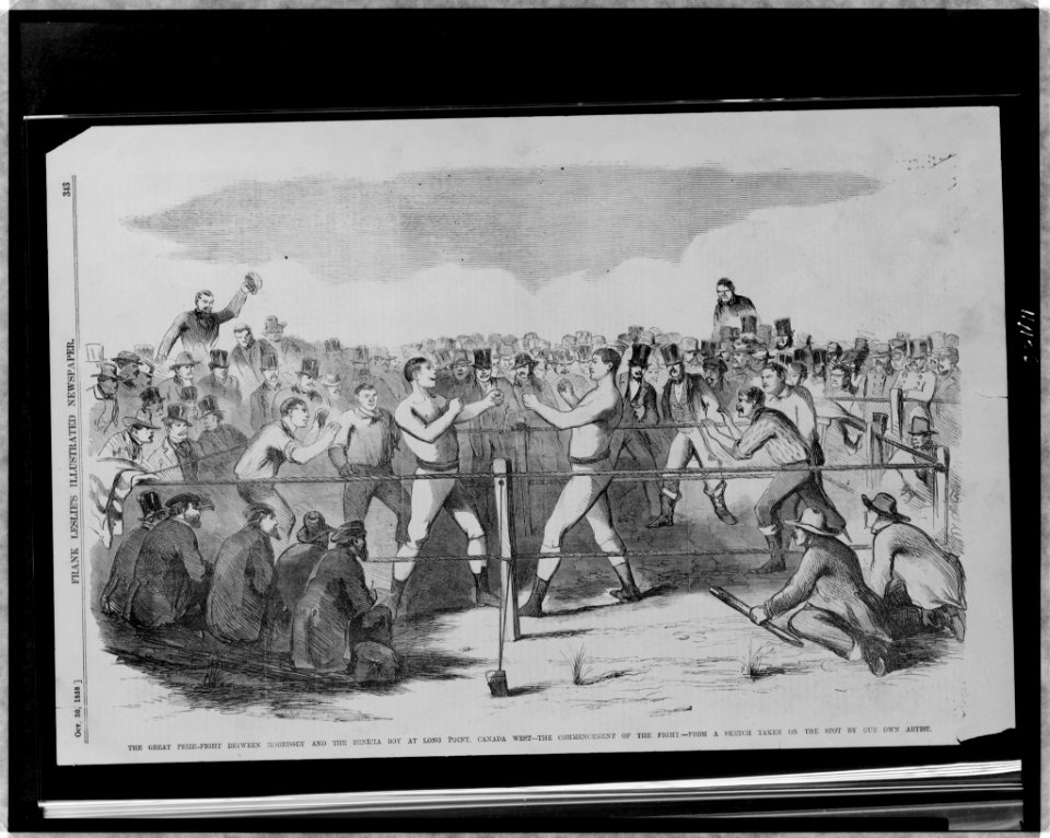 The great prize-fight between Morrissey and the Benicia Boy at Long Point, Canada West - the commencement of the fight - from a sketch taken on the spot by our own artist. LCCN98500131
