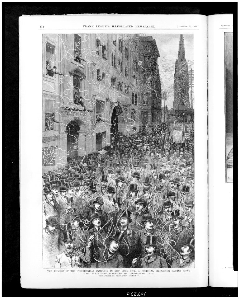 The Humors of the presidential campaign in New York City. A political procession passing down Wall Street-an avalanche of telegraphic tape LCCN93503306