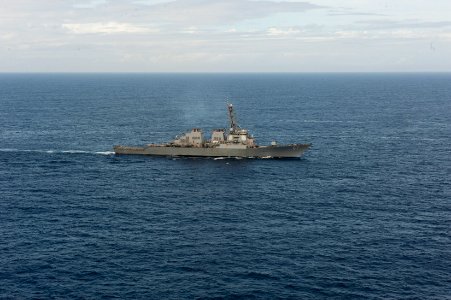 The guided missile destroyer USS Cole (DDG 67) transits the Atlantic Ocean March 19, 2014, in support of exercise Joint Warrior 14-1 140319-N-WX580-177 photo