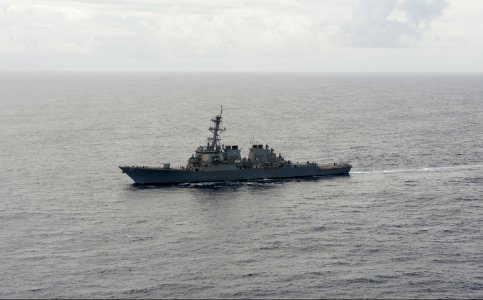 The guided missile destroyer USS Ross (DDG 71) transits the Atlantic Ocean March 19, 2014, in support of exercise Joint Warrior 14-1 140319-N-WX580-204 photo
