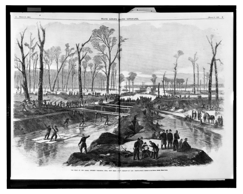 The head of the canal, opposite Vicksburg, Miss., now being cut by Command of Gen. Grant - from a sketch by our special artist, Henri Lovie. LCCN2003668335