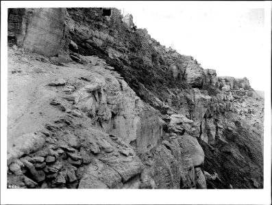 The Hopi Pueblo of Walpi (Walpai) viewed from the head of the Rock Trail from the east, Arizona, ca.1898 (CHS-4630)