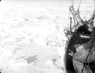 The ice floes, looking forward from the port bow of 'Endurance' (1912) RMG P00013