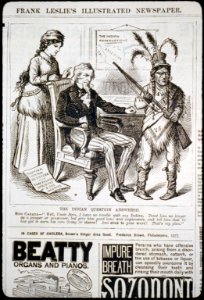 The Indian question answered (Indian labeled U.S. standing with rifle and woman labeled Canada saying to a troubled Uncle Sam, Well, Uncle Sam, I have no trouble with my Indian ...) LCCN2001696518