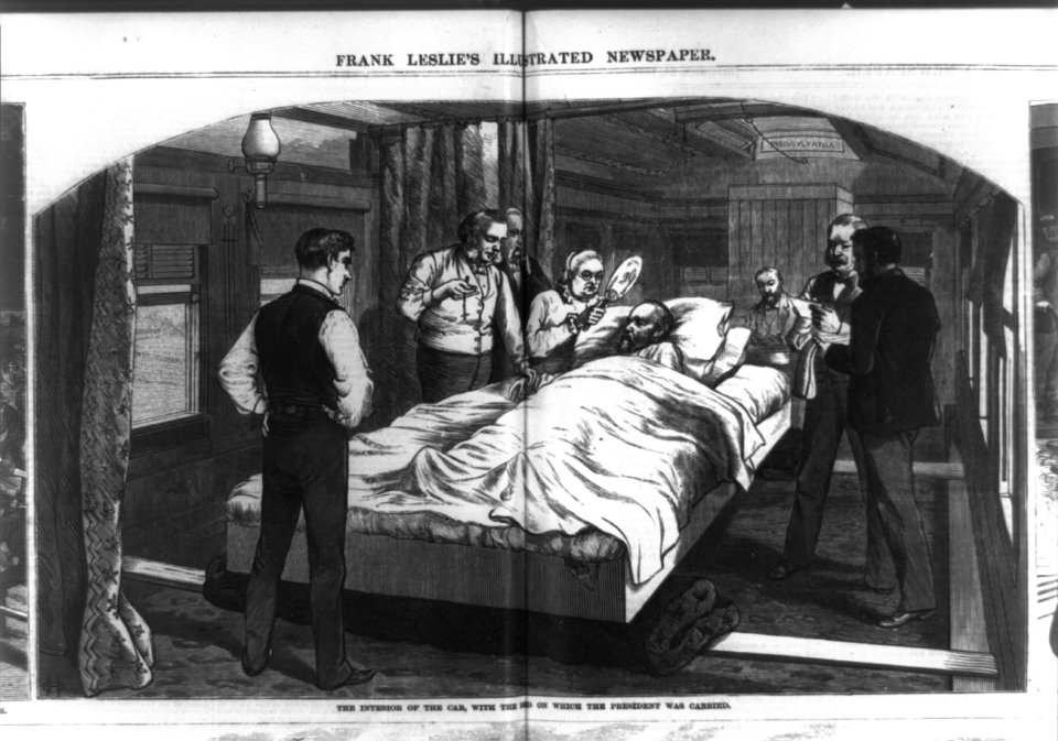 The interior of the car, with the bed on which the President was carried, Sept. 6, 1881 LCCN93513235