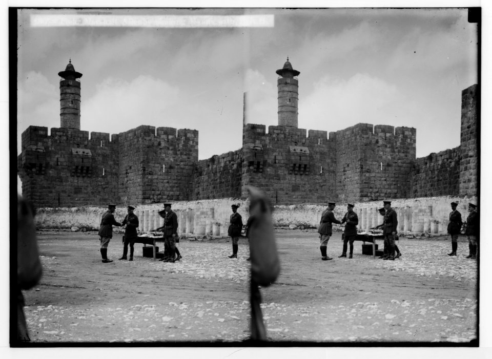 The investiture by H.R.H. the Duke of Connaught. F. M. Allenby shaking hands with Duke of Connaught. LOC matpc.02242