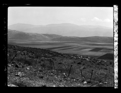 The Jordan Valley north of Lake Galilee. Hasbany Valley and Hermon looking down from French Metulla post LOC matpc.15404