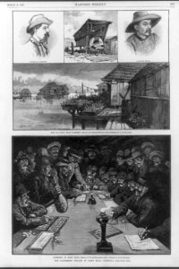 The Lacustrine village of Saint Malo, Louisiana. 1. Charles E. Whitney; 2. An (outdoor) oven; 3. Lafcadio Hearn; 4. A vegetable garden (on pier); 5. Gamblin on Saint Malo LCCN2004668280