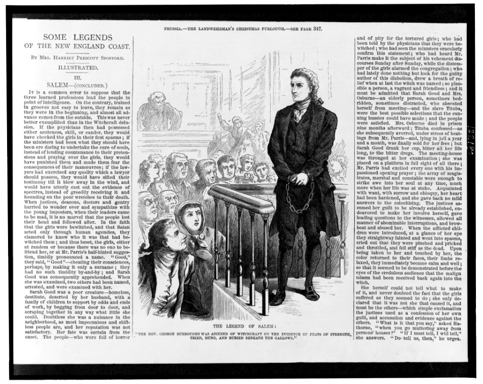 The legend of Salem- The Rev. George Burroughs was accused of witchcraft on the evidence of feats of strength, tried, hung, and buried beneath the gallows LCCN98518206