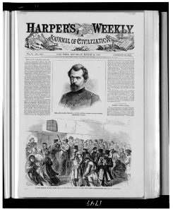 The Late Colonel Theodore S. Bowers, General Grant's adjutant-general - - photographed by Brady. Paying United States pensioners at the pension office in the New York Custom-House - sketched LCCN91706692