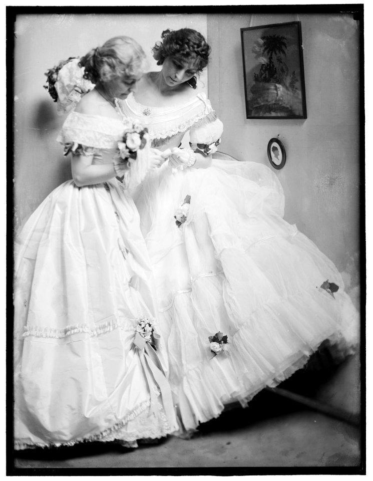 The letter, a study posed by the Gerson sisters in their Crinoline Ball costumes LCCN2006684235