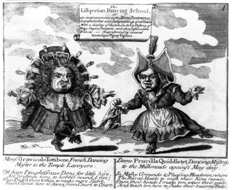 The Lilliputian Dancing School, or ... Monsr. Gravieulo Tottibone, French Dancing Master to the Temple Lawyers (dancing with) Dame Prucilla Quiddletet, Dancing Mistress to the Milkmaids LCCN96511963