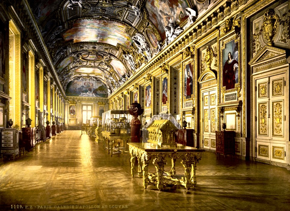 The Louvre, a gallery in the Louvre, Paris, France, between ca. 1890 and ca. 1900