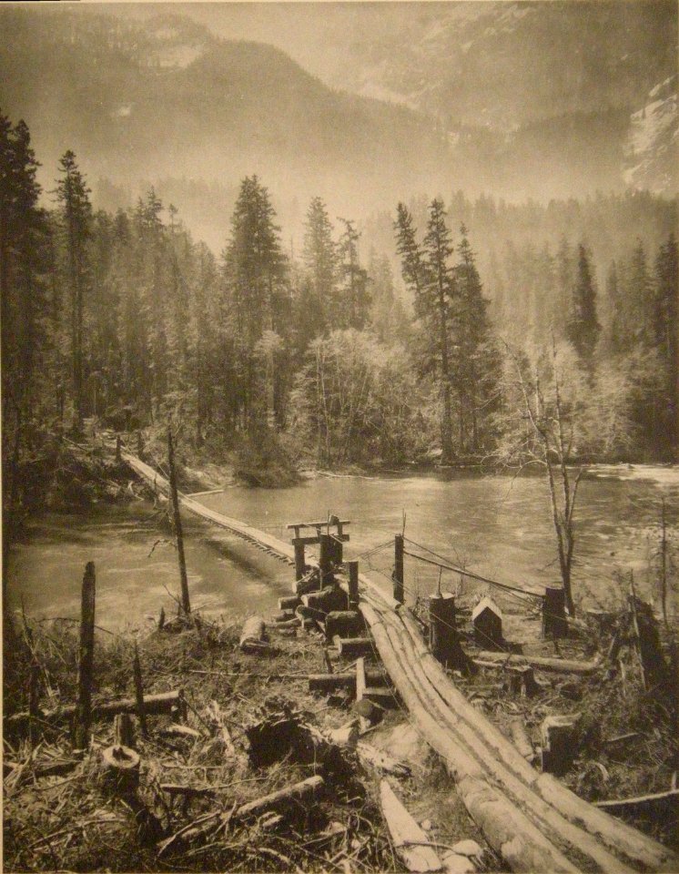 The Loggers' Bridge Suspended Over the Skykomish 1910