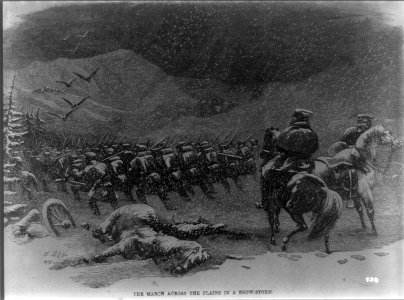 The March across the Plains in a Snow Storm (Gen. Albert Johnston's march to Camp Scott, Utah Territory - troops) LCCN99614181