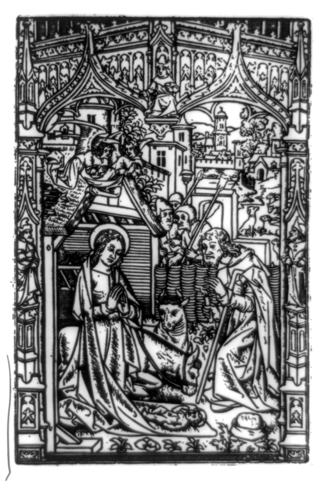 The Nativity, a metal cut from Horae Beatae Virginis Mariae, a Book of Hours executed by Philippe Pigouchet, dated at Paris, Aug. 22, 1498 LCCN2002723314