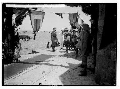 The new era in Palestine. The arrival of Sir Herbert Samuel, H.B.M. high commissioner, etc. Sir Herbert Samuel landing at Jaffa. LOC matpc.02283