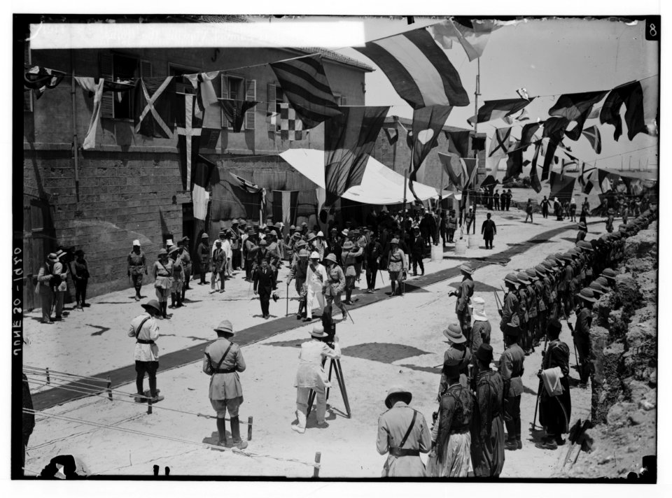 The new era in Palestine. The arrival of Sir Herbert Samuel, H.B.M. high commissioner, etc. Sir Herbert Samuel and governors of Jerusalem-Jaffa. LOC matpc.02284