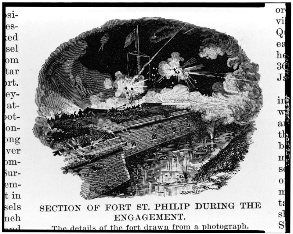 The Opening of the lower Mississippi and the capture of New Orleans. Section of Fort St. Philip during the engagement - A.L., sc. ; J.O. Davidson. LCCN92514947
